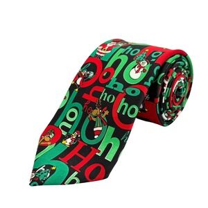Holidays 'Ho Ho Ho' Christmas Santa Mens Necktie Black Red Green 59"L